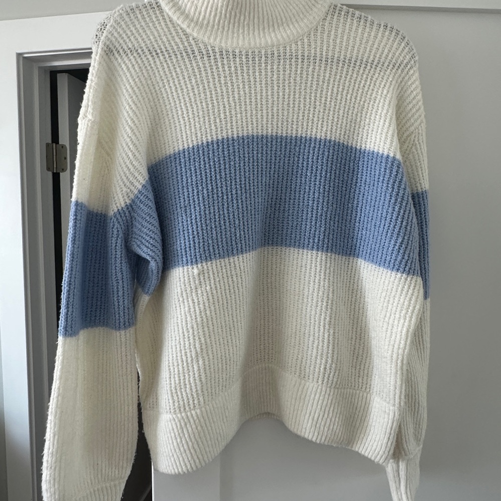 Hippie Rose Cream and Blue Turtleneck Sweater